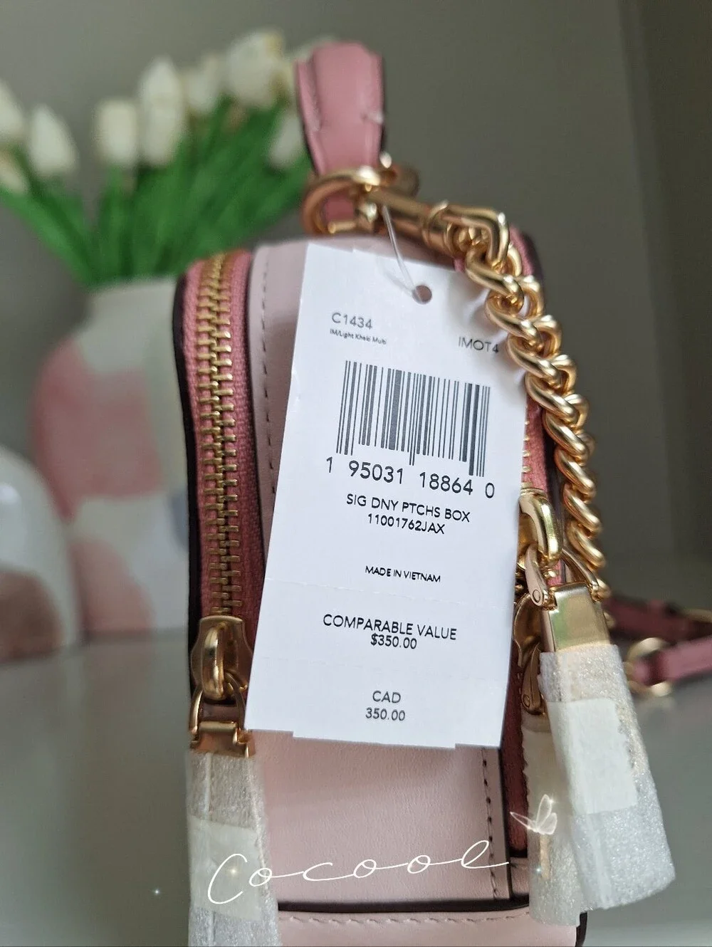 NWT Disney x Coach Cinderella Box Crossbody Bag Signature Canvas Khaki Pink Rare